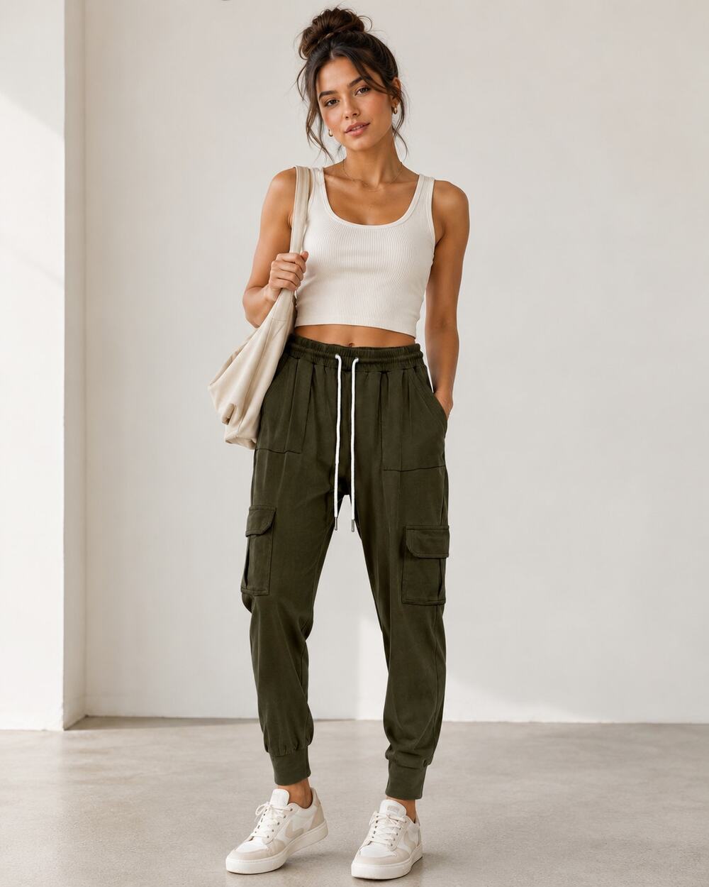 Bae Army Green Modal Cargo Jogger Sweatpants Women’s XS Athletic Gorpcore Casual
